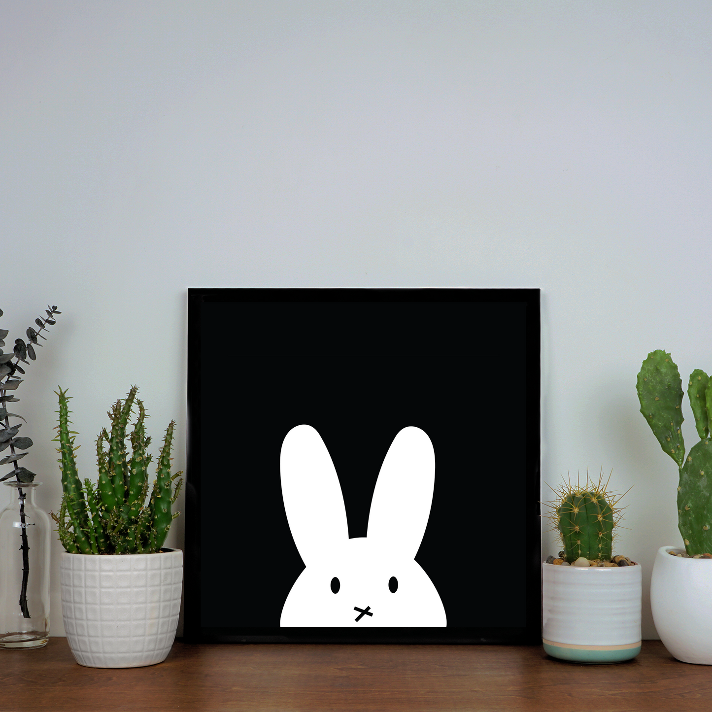 Animal Art Cute Bunny Black & White Wall Decor Photo Framed For Living Room