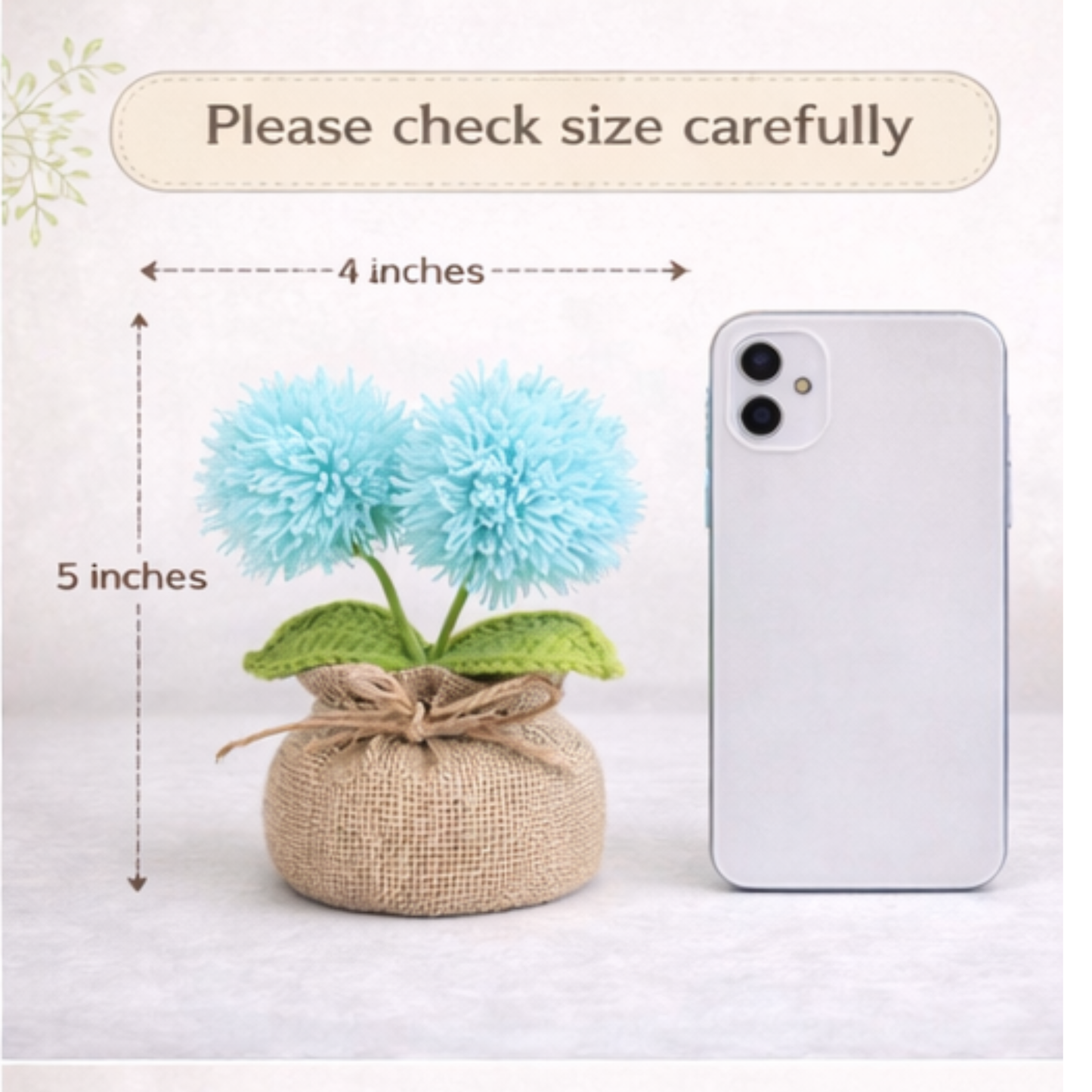 Sky Blue Pompom Flowers with Lucky Jute Bag