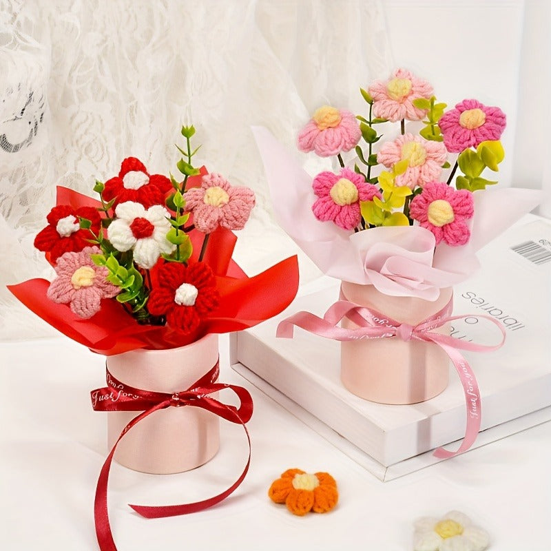 Festive Red Crochet Flower Bouquet (1 pc)