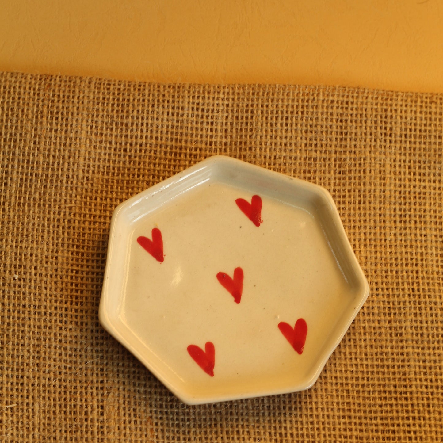 Red heart cup with plate