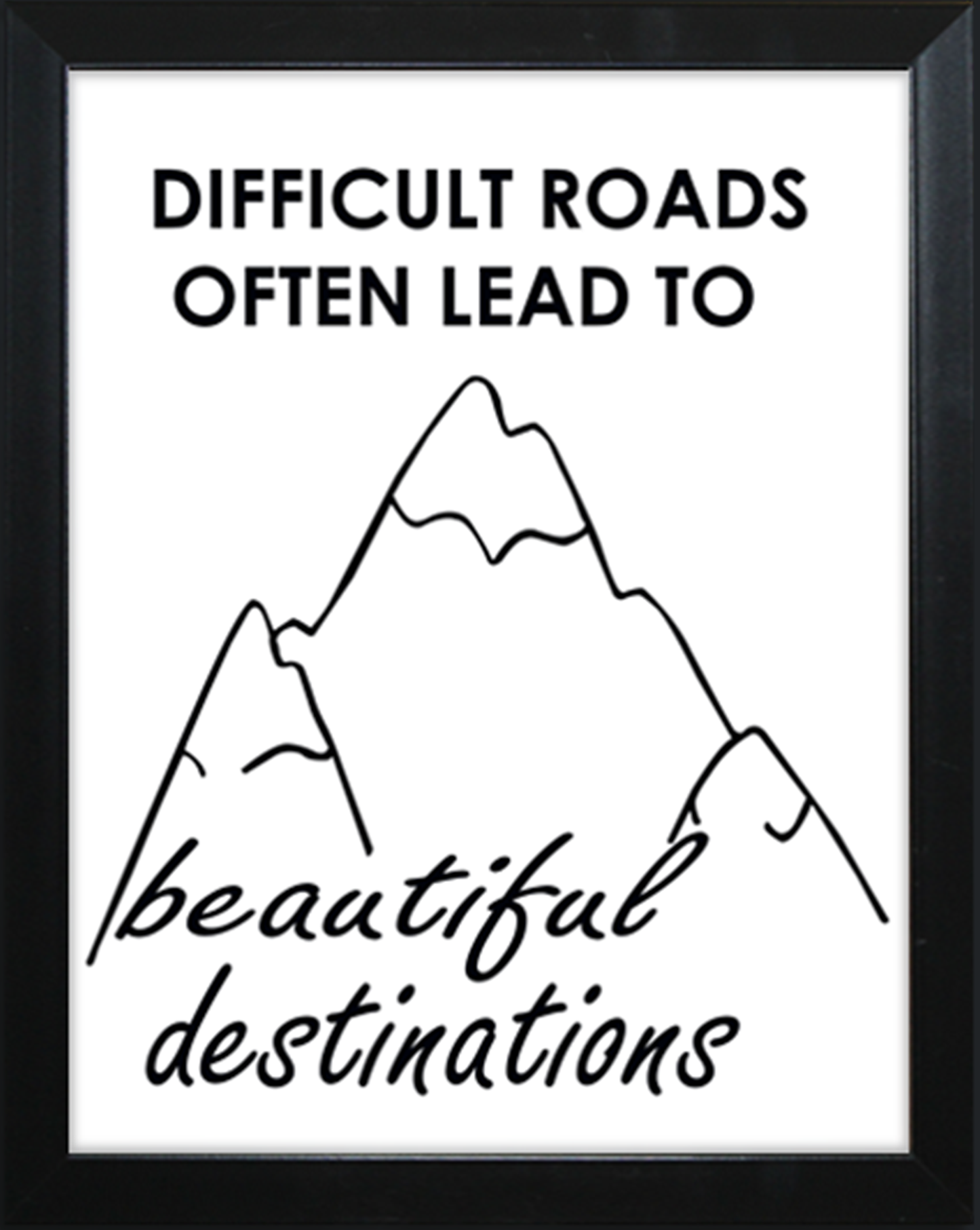"Difficult Roads Often Lead to Beautiful Destinations" wall poster sticker is a motivational and inspiring piece of wall decor