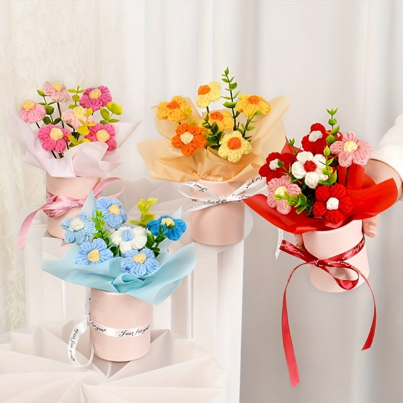 Festive Red Crochet Flower Bouquet (1 pc)