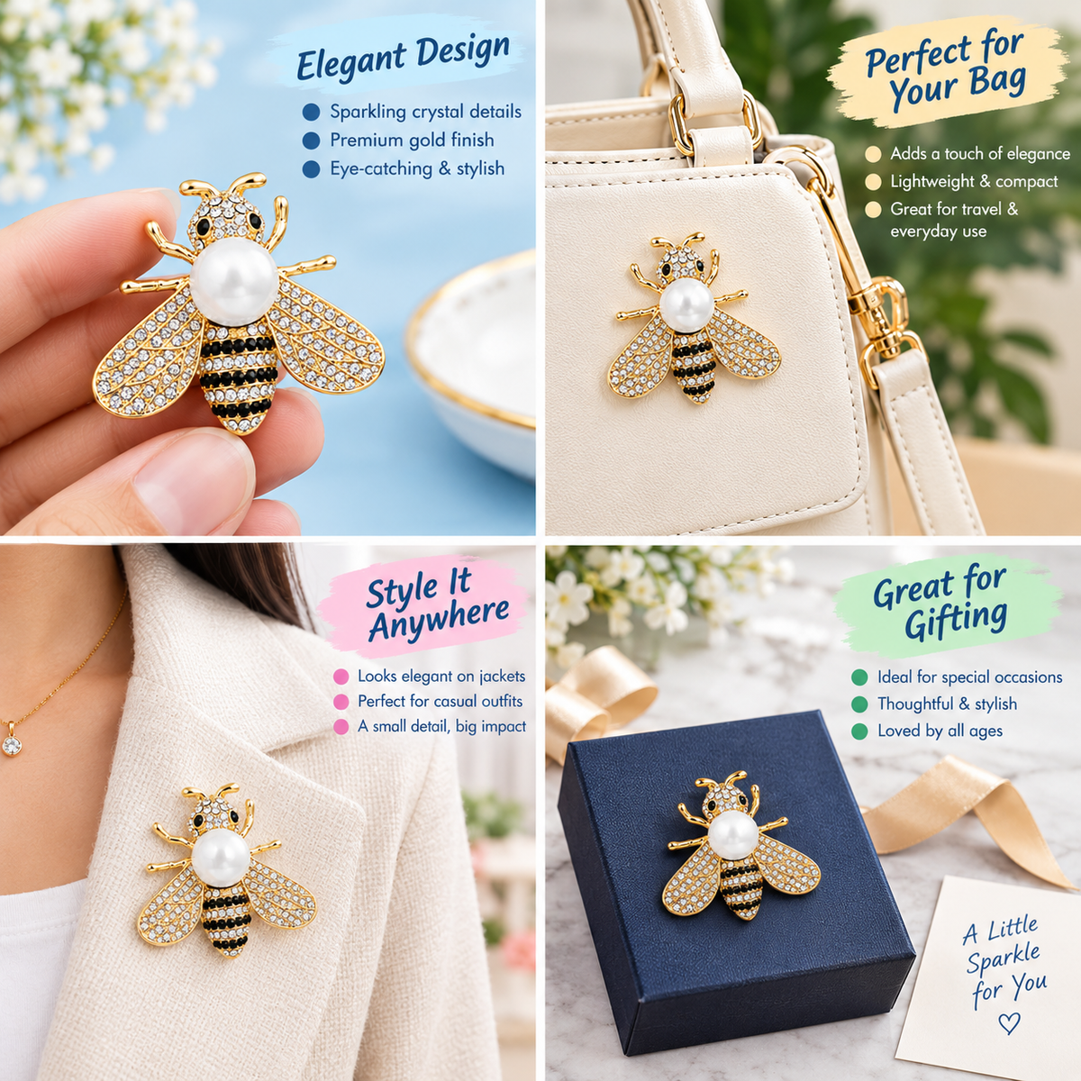 Golden Bee Pearl Brooch