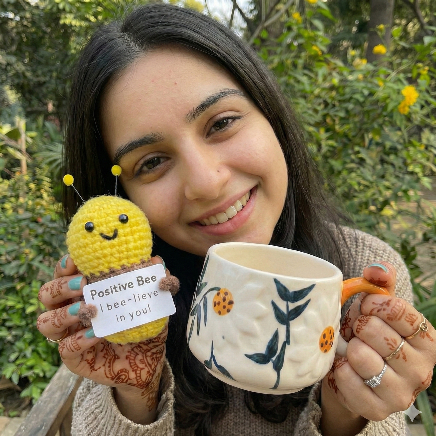 Sunflower Cup + Crochet Honeybee