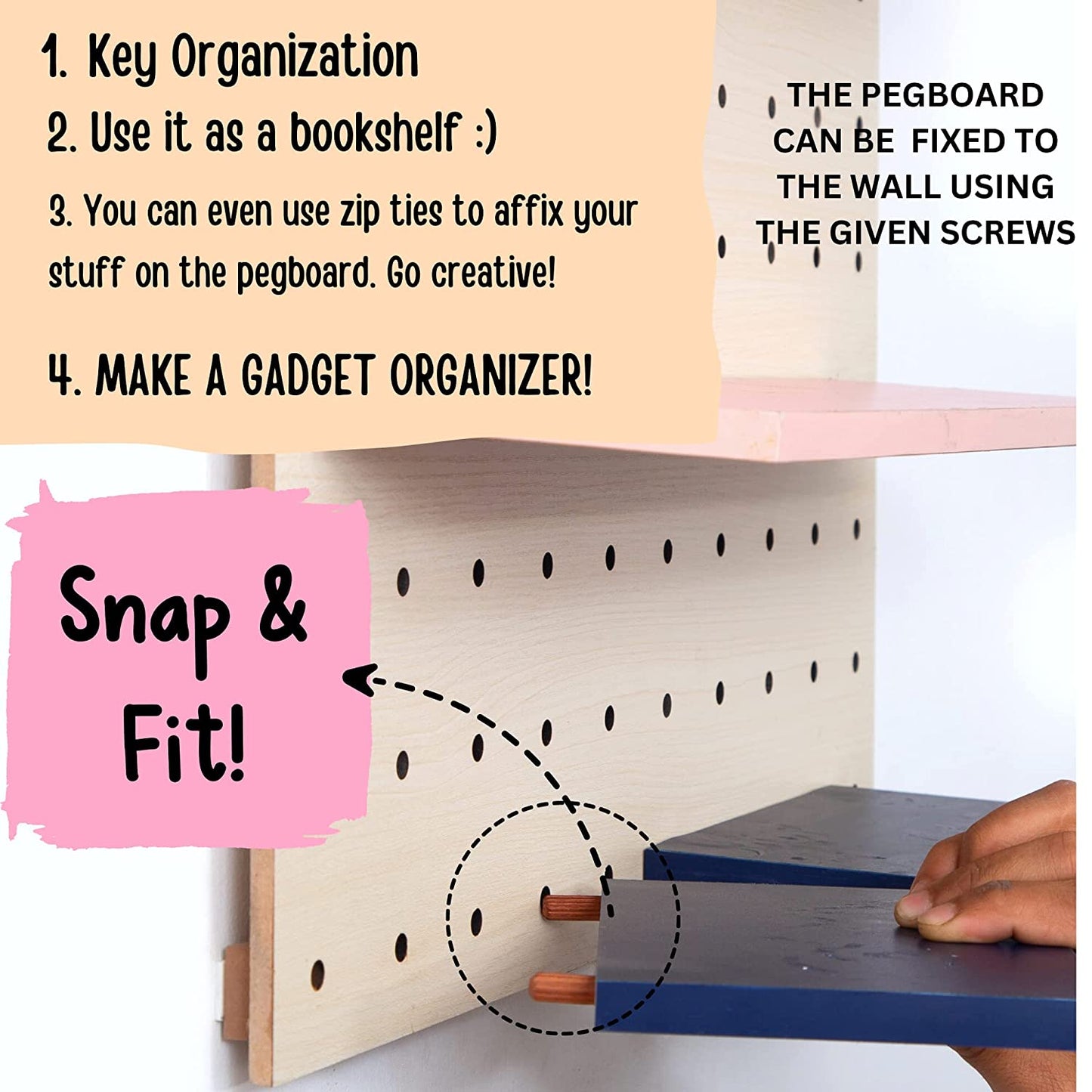 Large Boho Style Pegboard Organizer For Gadget & Books Organization