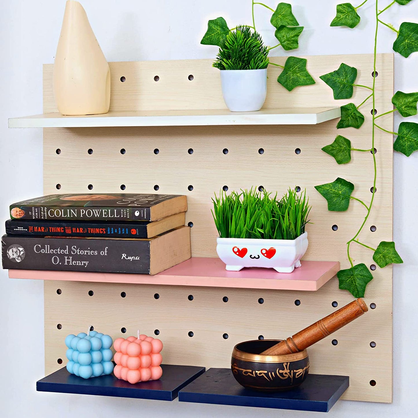 Large Boho Style Pegboard Organizer For Gadget & Books Organization