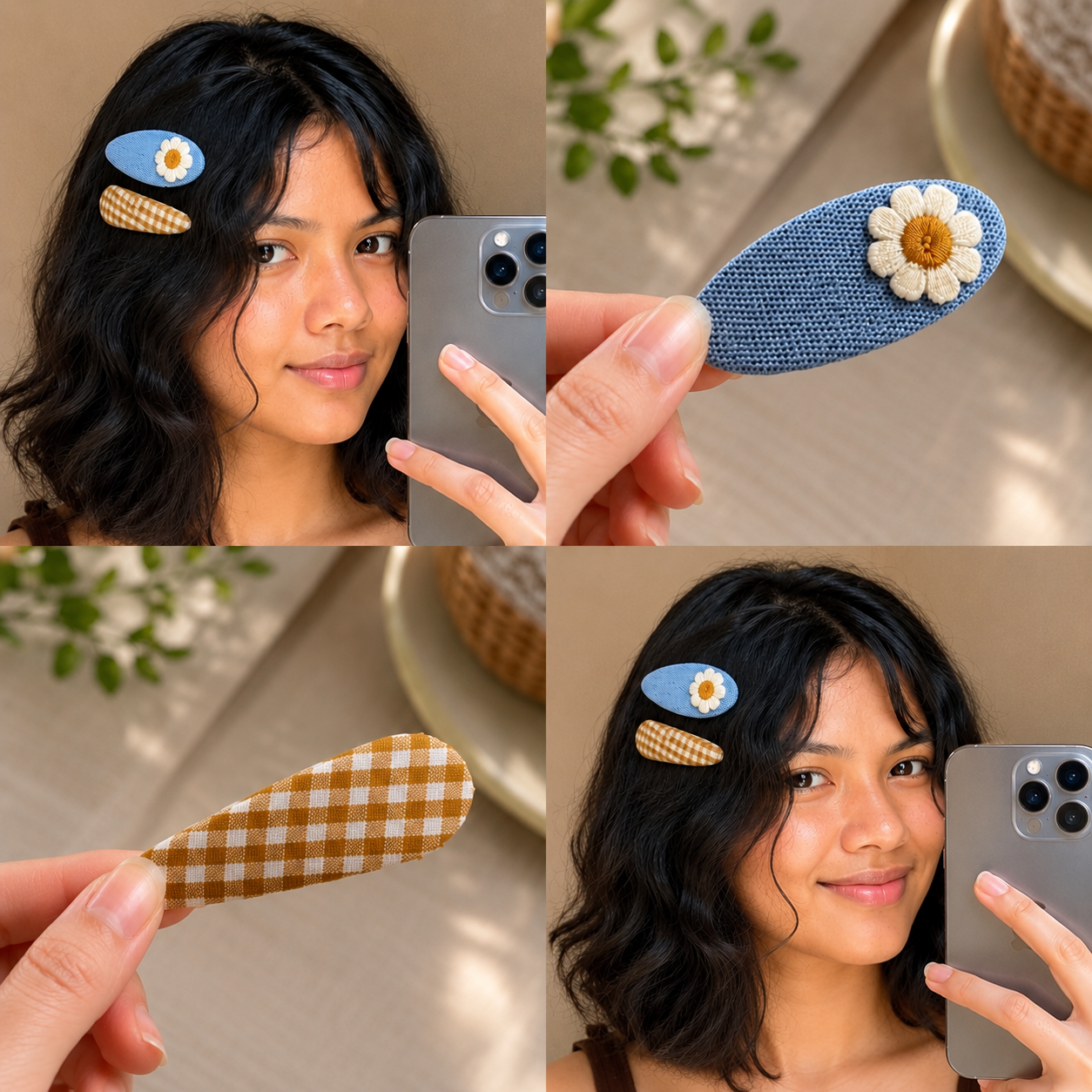Embroidered Floral Clips