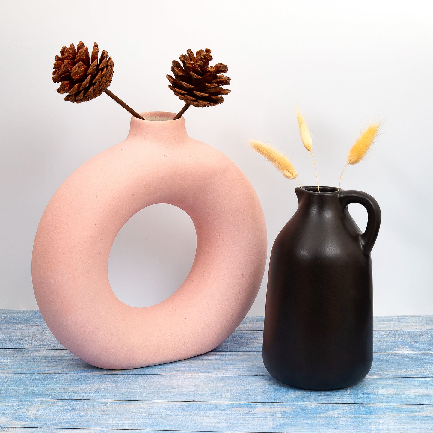 Pink Donut & Black Tribal Vase Duo