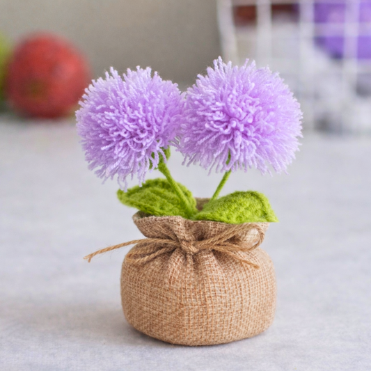 Purple Pompom Flowers with Lucky Jute Bag