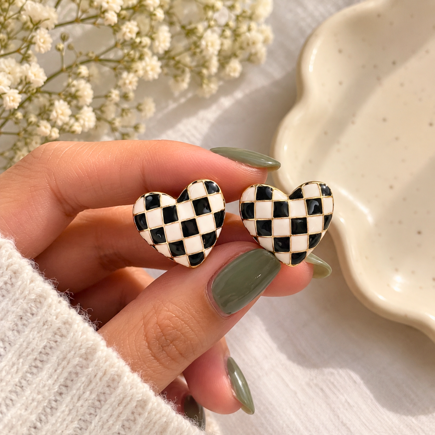 Chess Heart Studs