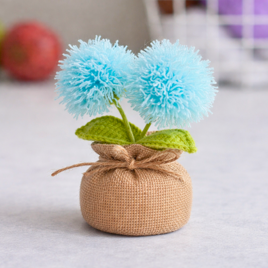 Sky Blue Pompom Flowers with Lucky Jute Bag