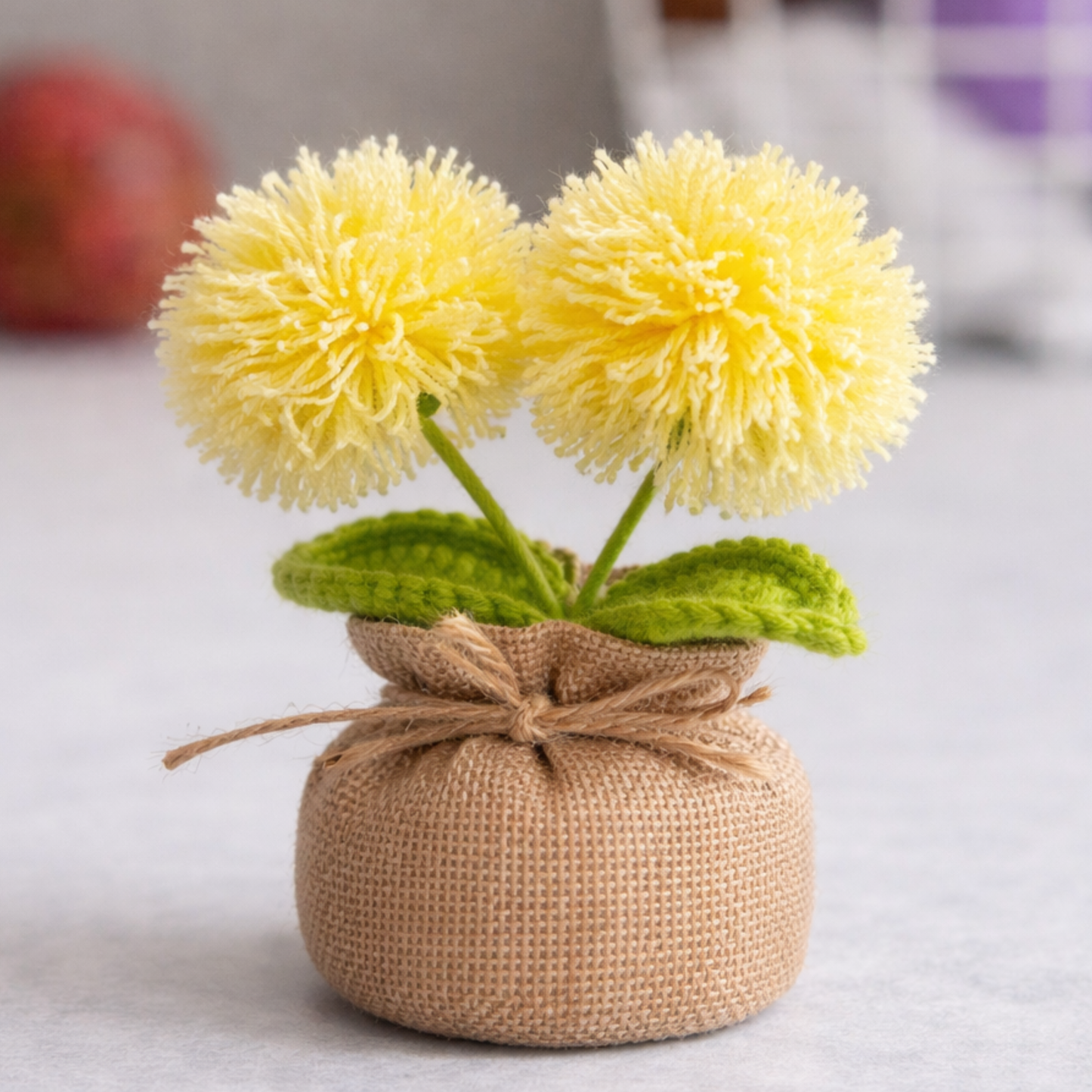 Yellow Pompom Flowers with Lucky Jute Bag