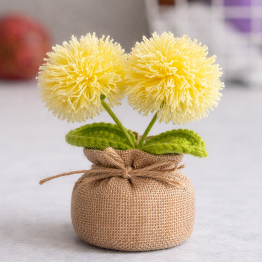 Yellow Pompom Flowers with Lucky Jute Bag