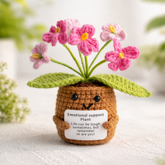 Emotional Support Crochet Pink Daisy Flower with Inspiring Message
