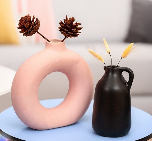 Pink Donut & Black Tribal Vase Duo