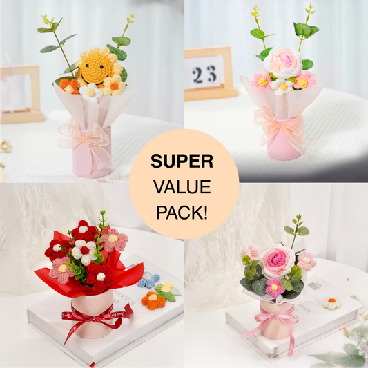 SET OF 4 PCS- CROCHET FLOWER PACK (LIMITED PERIOD OFFER)