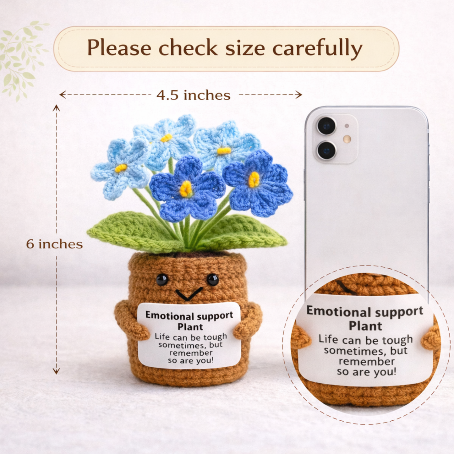 Emotional Support Blue Daisy Pot with Inspiring Message