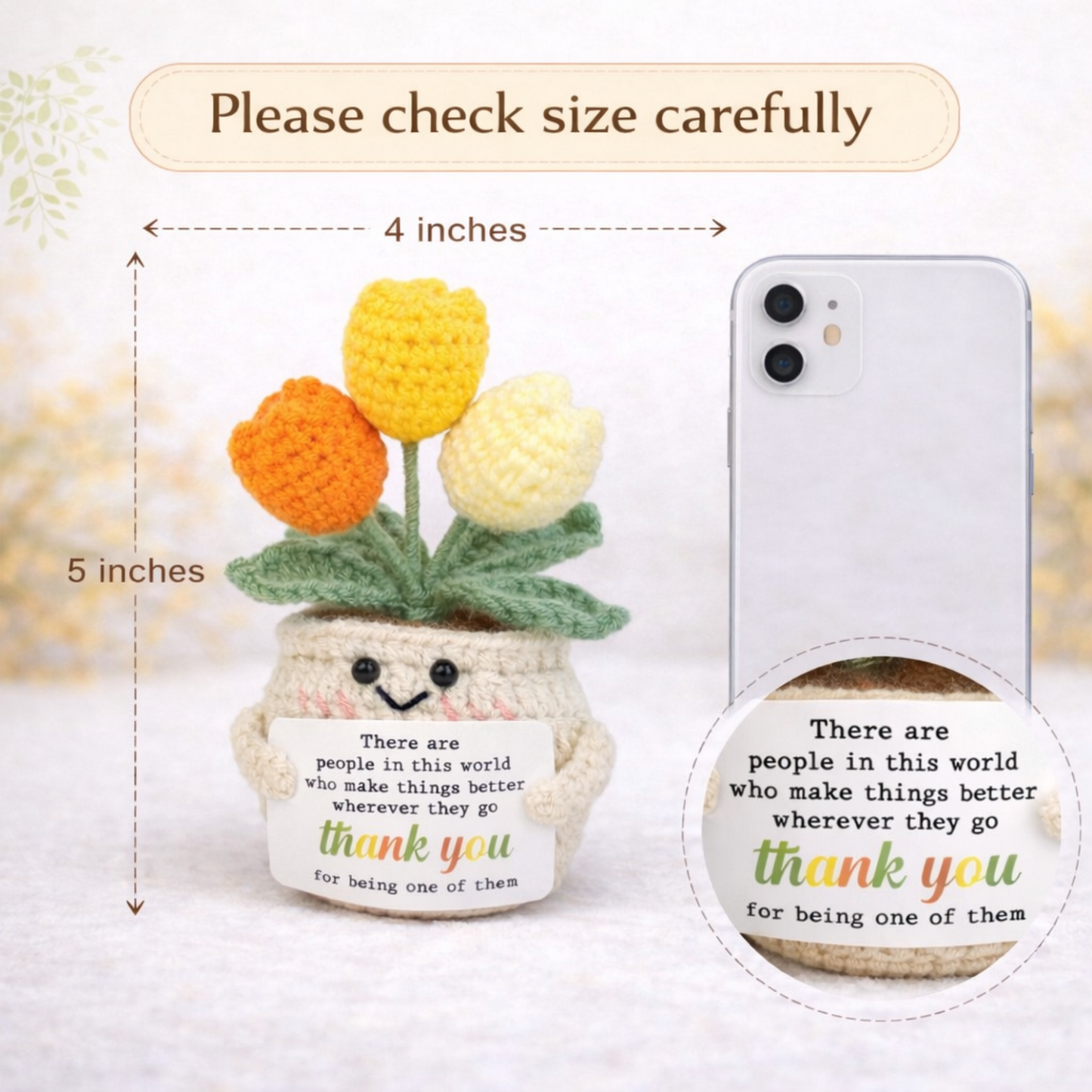 Emotional Support Crochet Yellow Daisy Flower with Inspiring Message