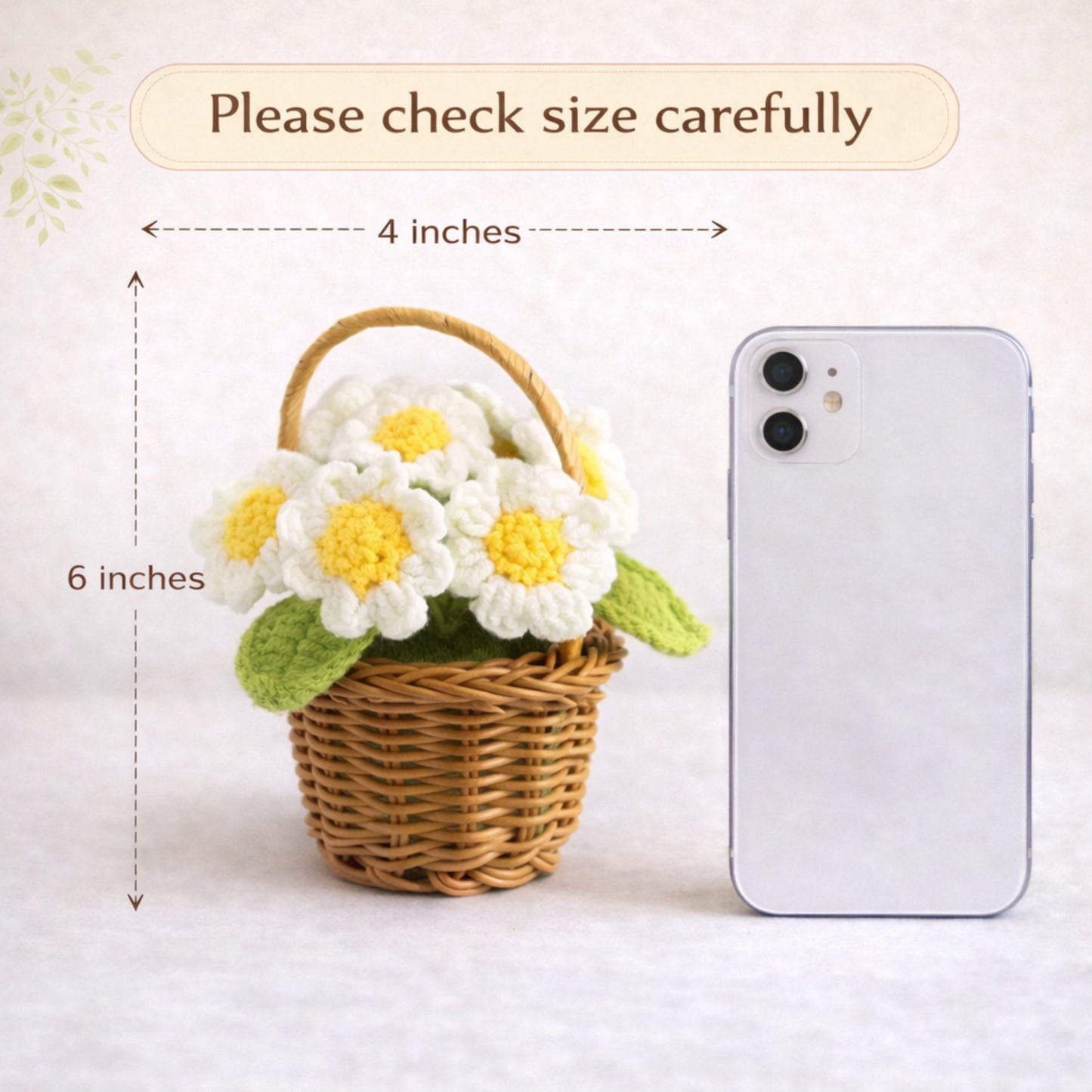 Crochet White Daisy Flower Basket for Gifting