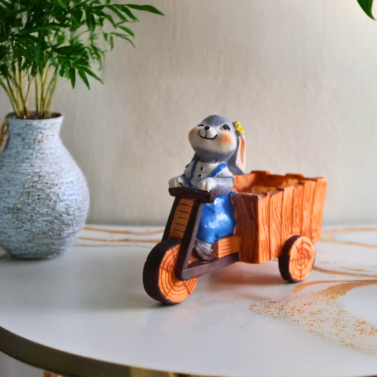 Cute Rabbit Cart Showpiece (Plants not included)