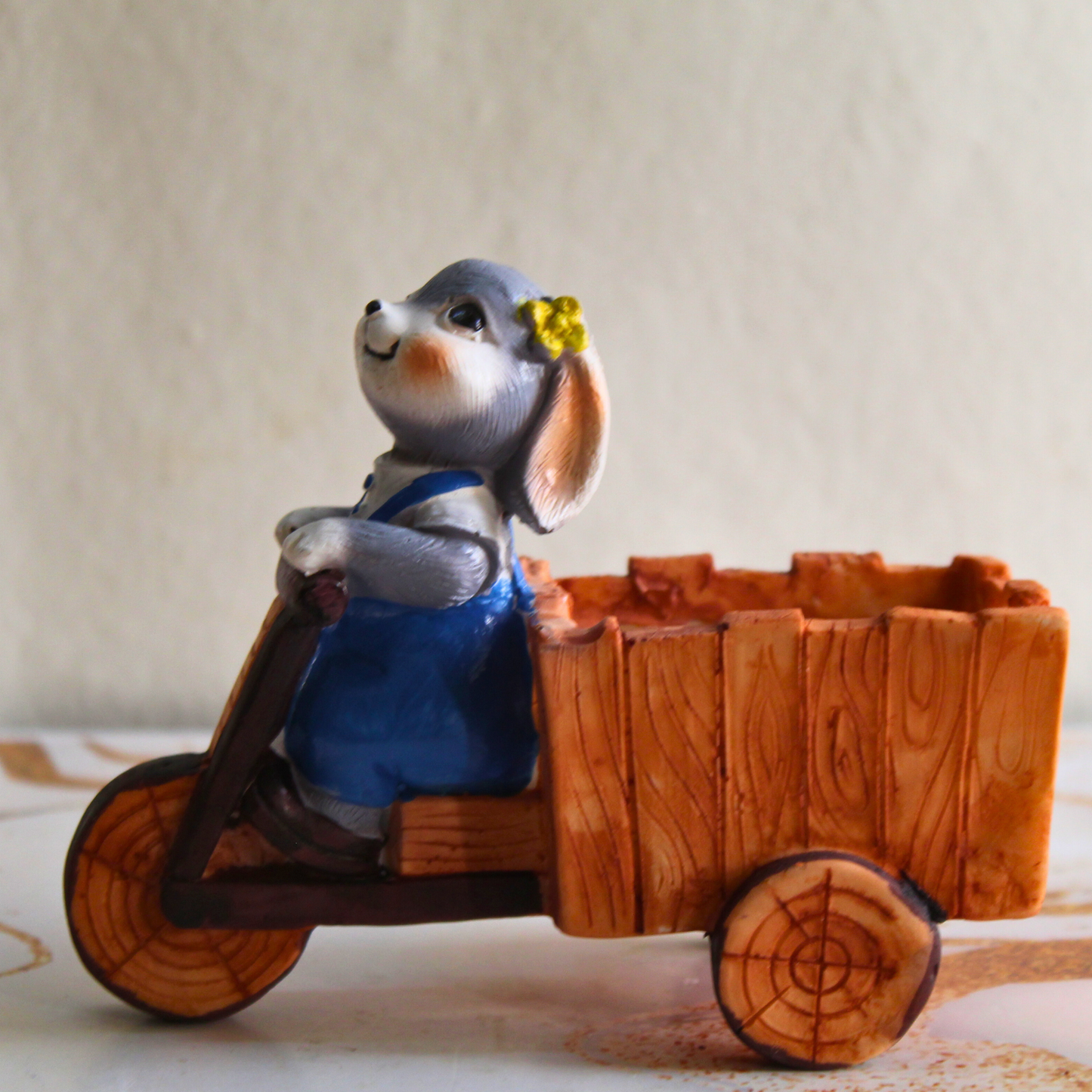 Cute Rabbit Cart Showpiece (Plants not included)