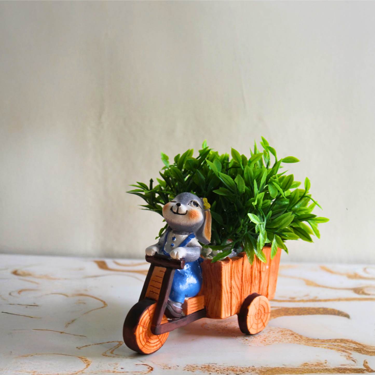 Cute Rabbit Cart Showpiece (Plants not included)