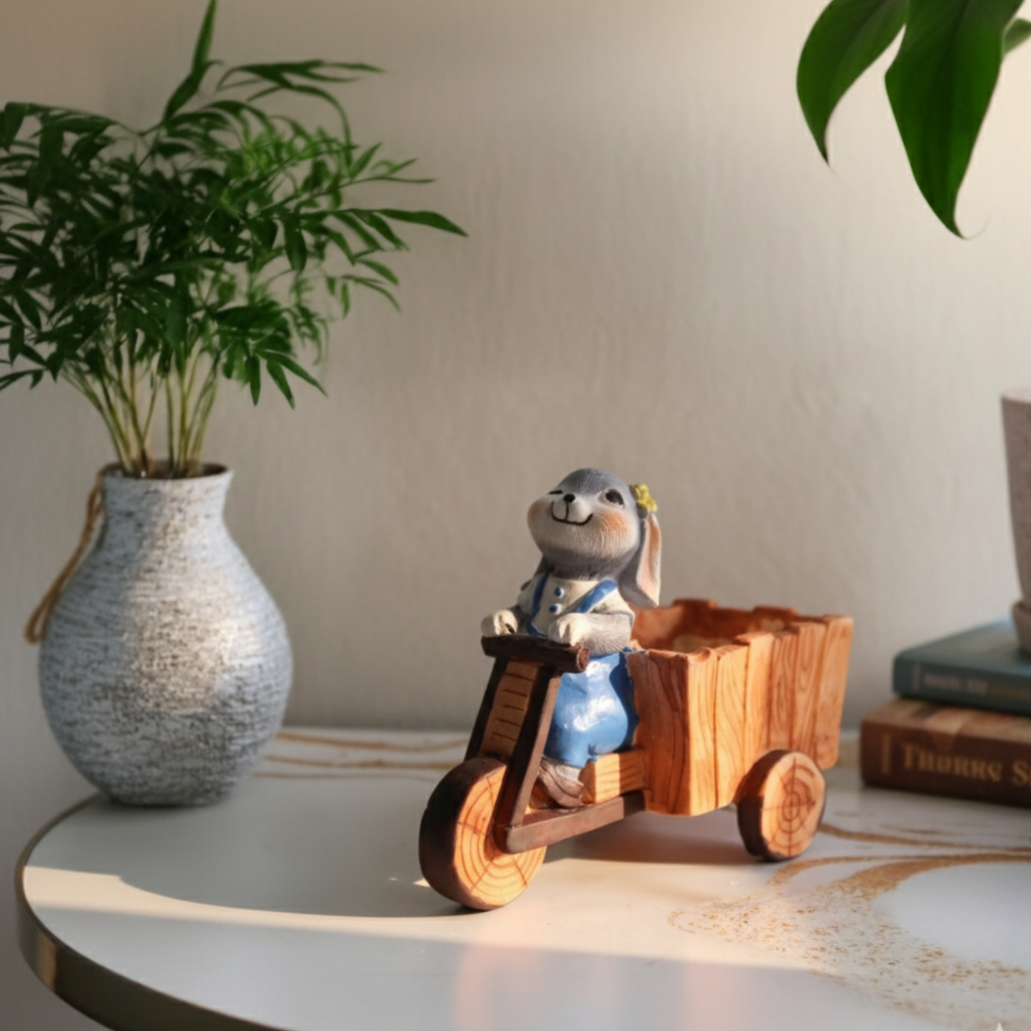 Cute Rabbit Cart Showpiece (Plants not included)