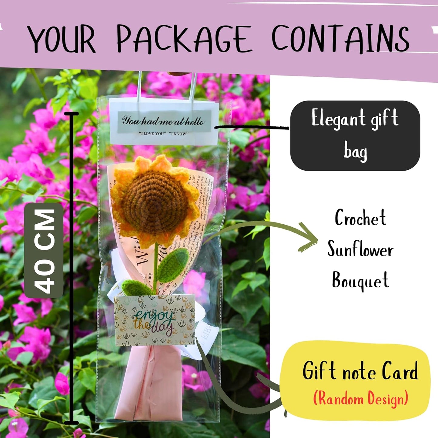 CROCHET SUNFLOWER BOUQUET - PINK WRAP