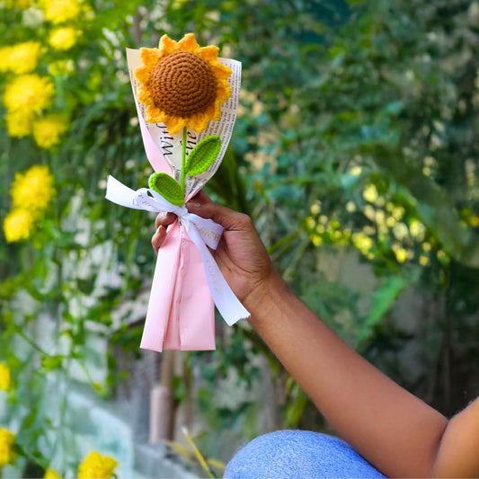 CROCHET SUNFLOWER BOUQUET - PINK WRAP