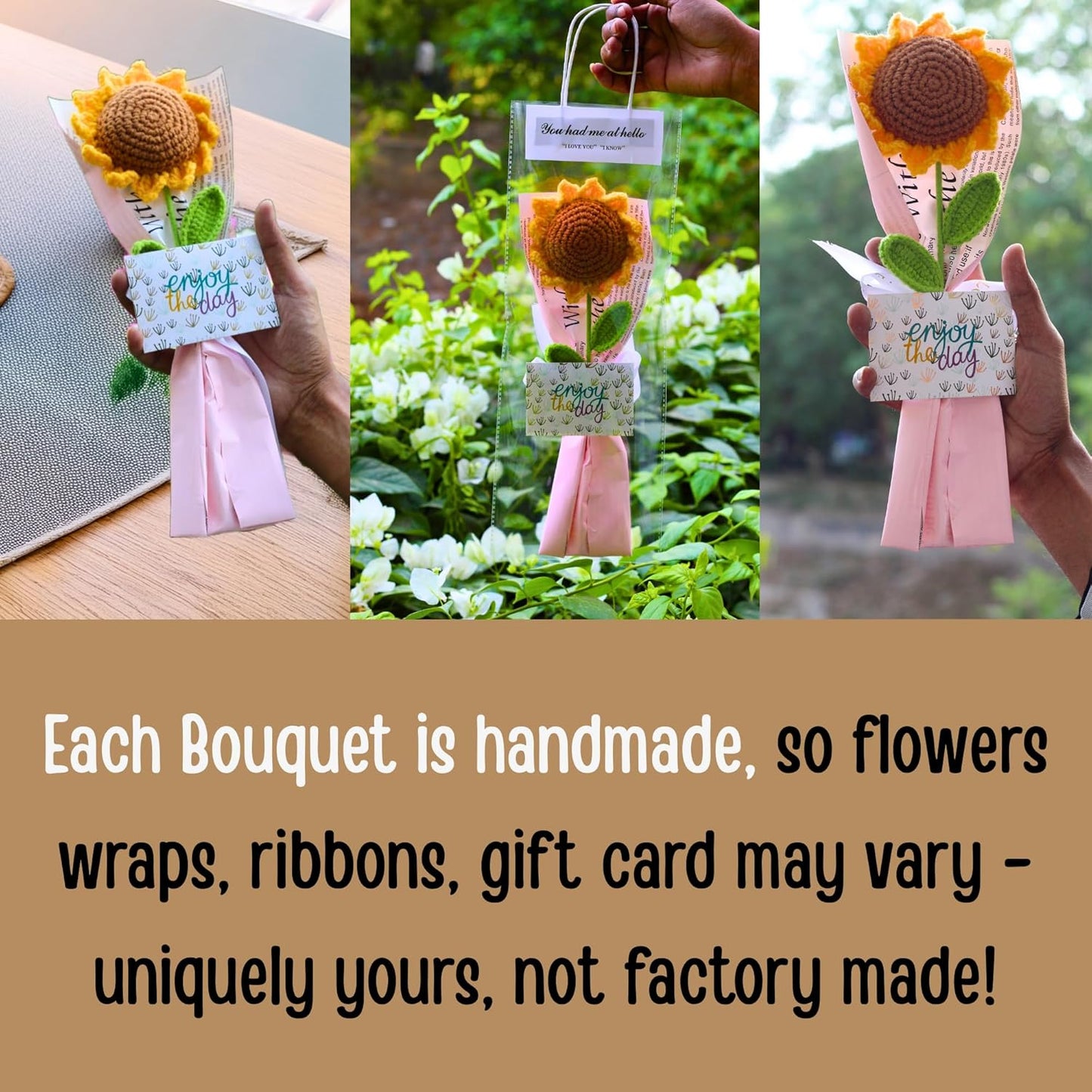 CROCHET SUNFLOWER BOUQUET - PINK WRAP