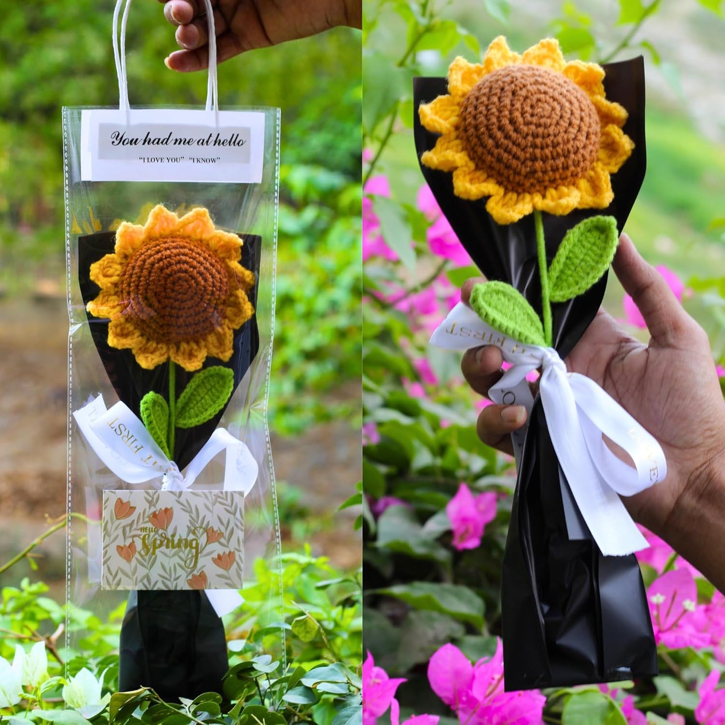CROCHET SUNFLOWER BOUQUET - BLACK WRAP