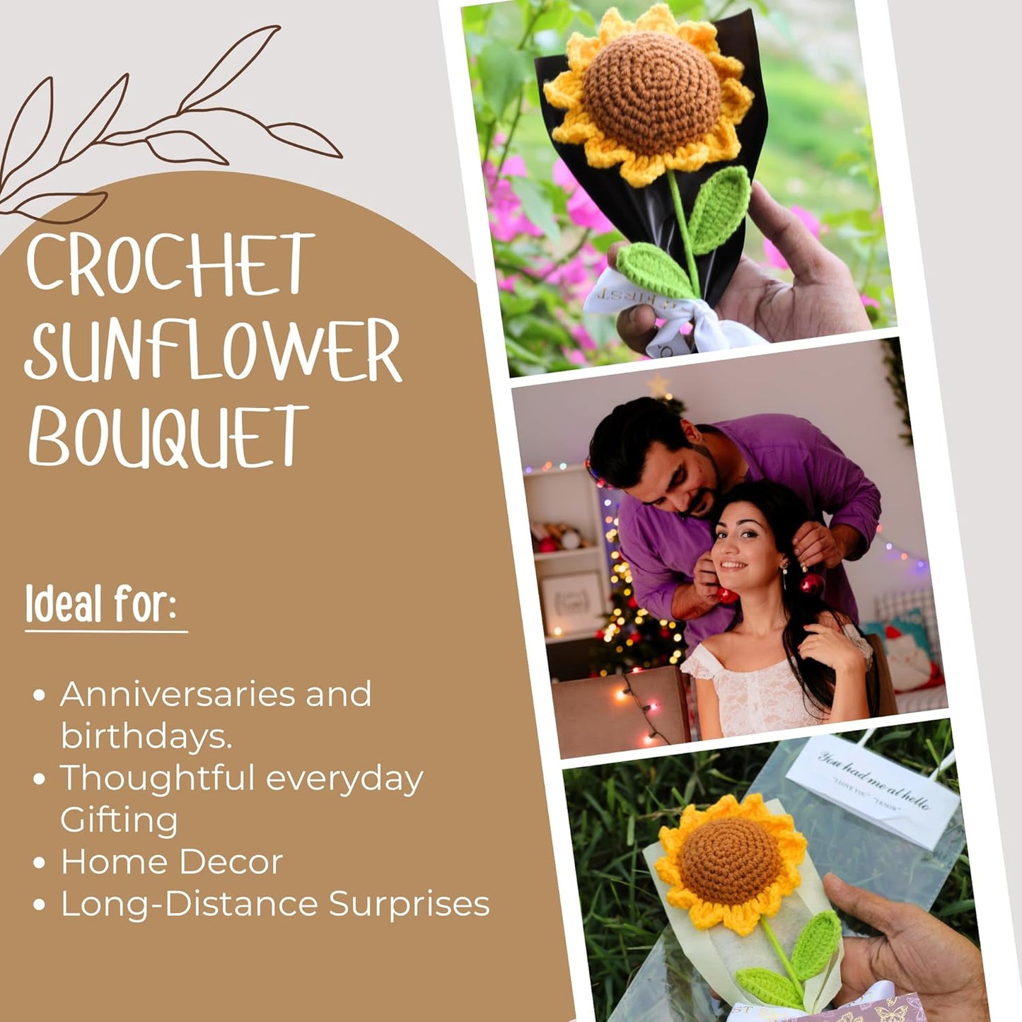 CROCHET SUNFLOWER BOUQUET - BLACK WRAP