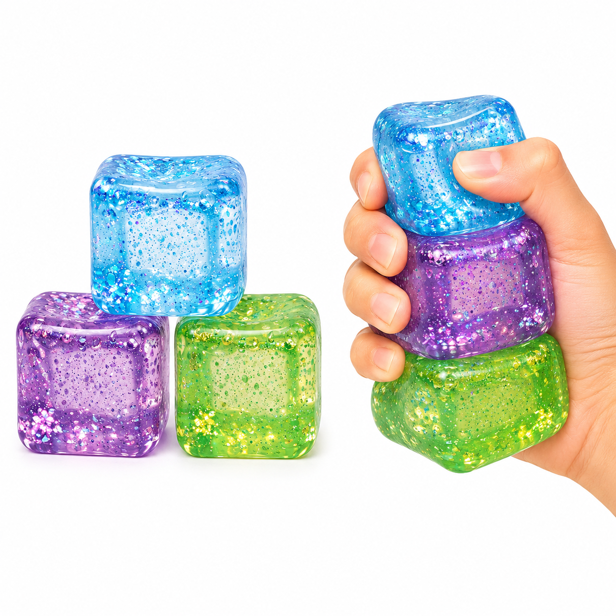 Glittery Ice Cube Squeezy Pack (3 colour Pack)