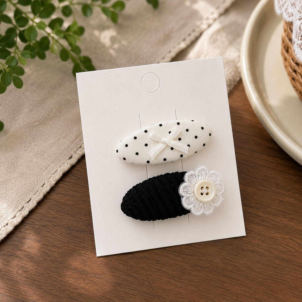 Embroidered Polka Button Clips