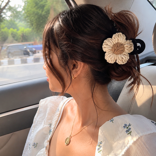 Biege Flower Hair Clip