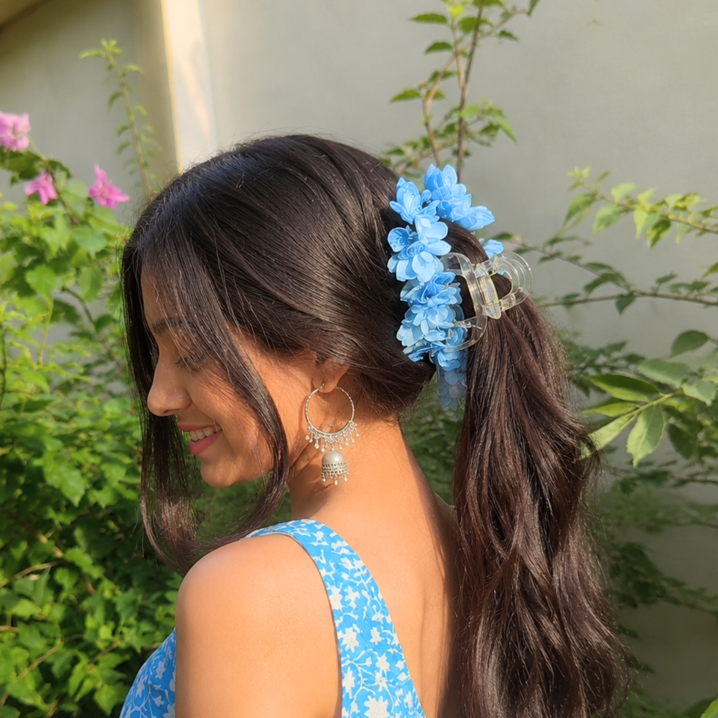 Floral Blue Hair Clutch