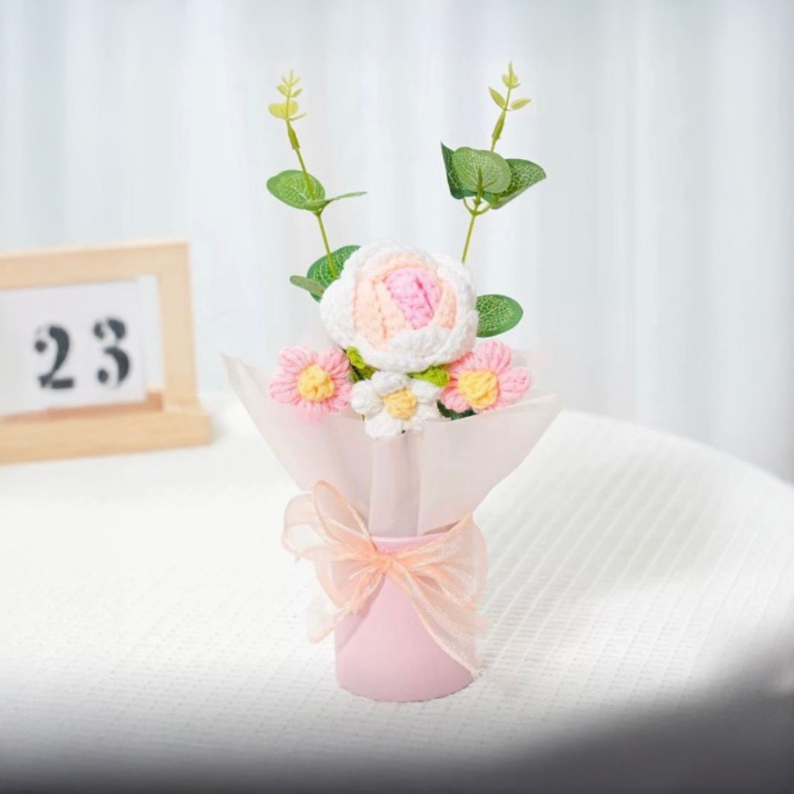 Pastel Pink Rose Crochet Flower Bouquet (1 pc)