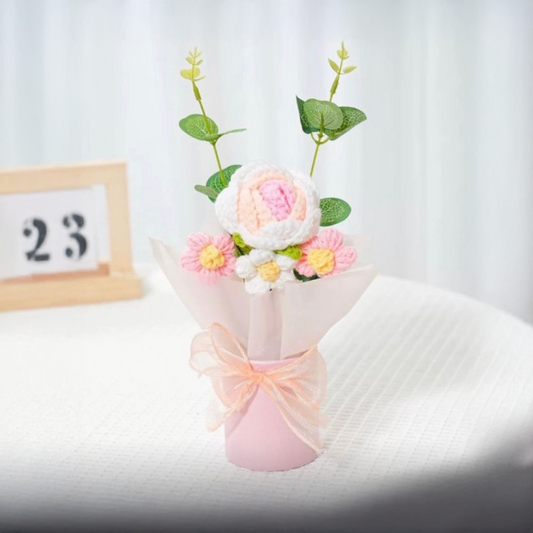 Pastel Pink Rose Crochet Flower Bouquet (1 pc)