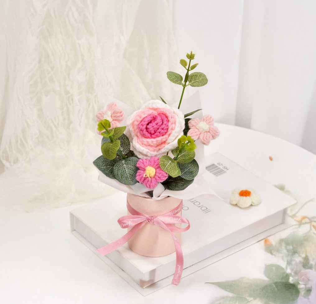 Pink Rose Crochet Flower Bouquet (1 pc)