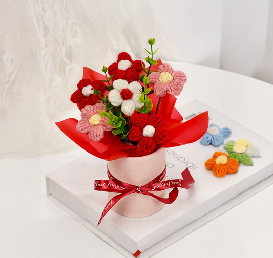 Festive Red Crochet Flower Bouquet (1 pc)