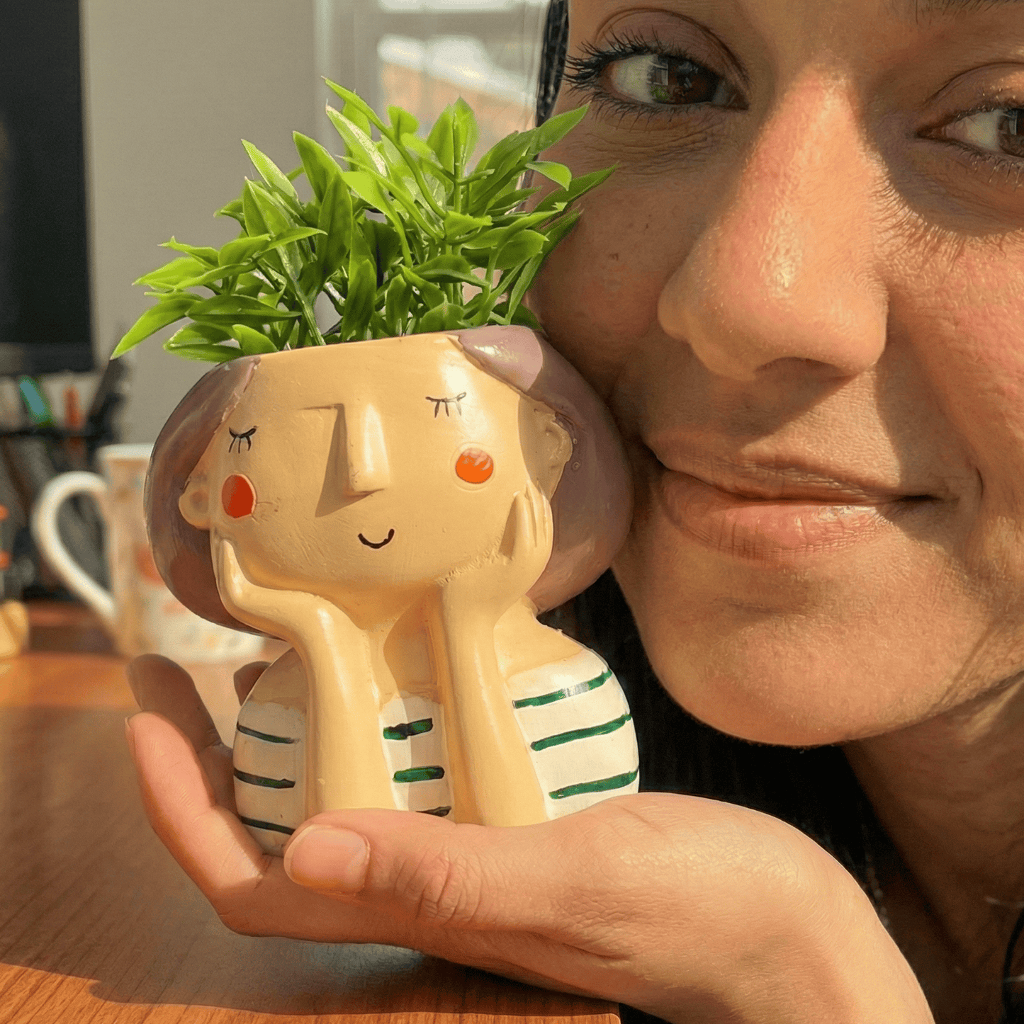 Happy Girl Showpiece (With Faux Plants)