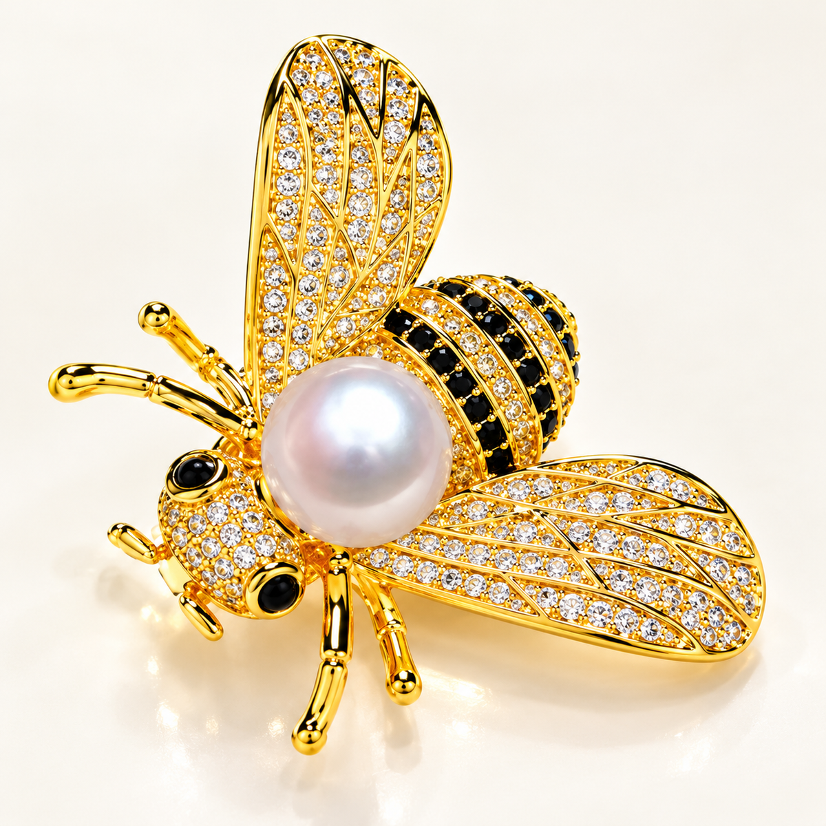Golden Bee Pearl Brooch