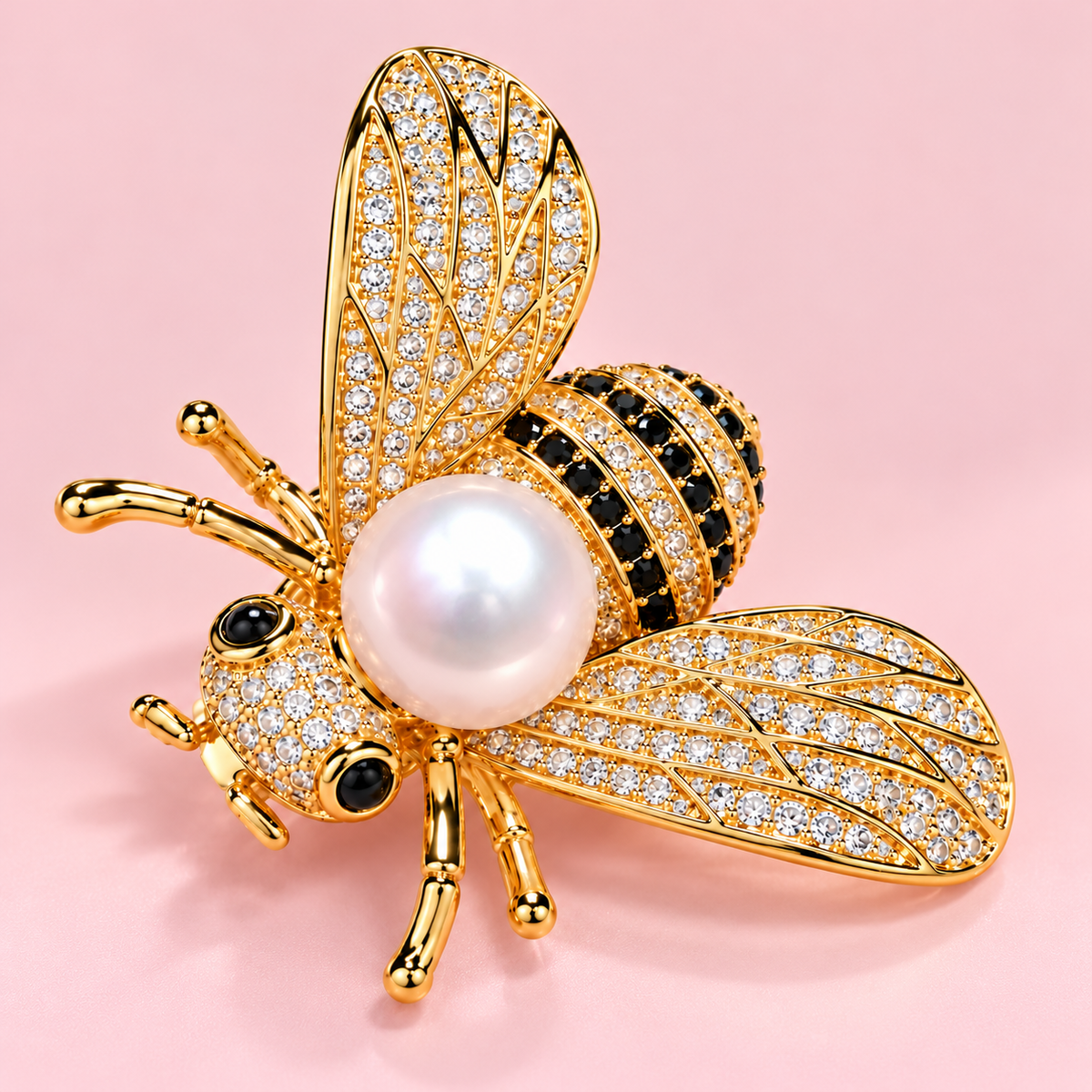 Golden Bee Pearl Brooch