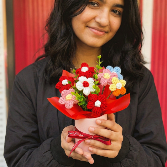 Festive Red Crochet Flower Bouquet (1 pc)