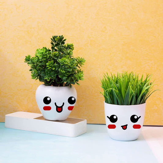Cute Artificial Small Plants for Bathroom Decor (2 Pots, Green)